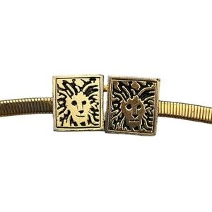 Vintage 80s Ann Kleine Stretch Snake Skinny Goldtone Belt Double Lion Head Logo
